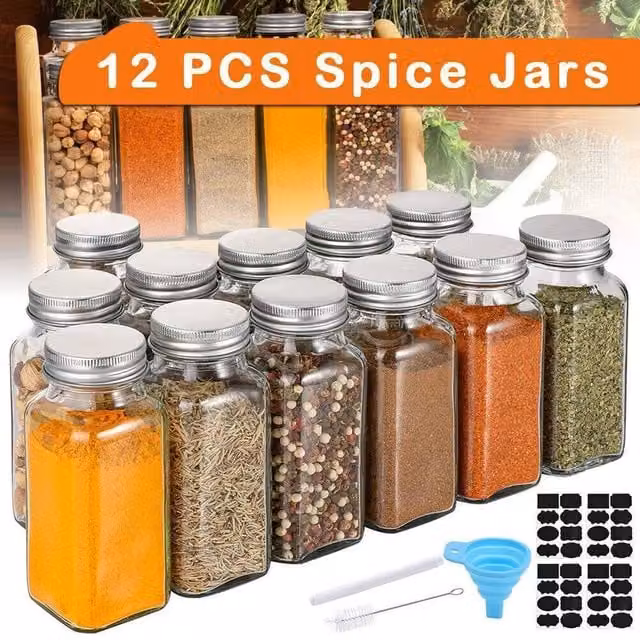 NESTLUNE 12-Piece Clear Glass Spice Jar Set with Shaker Lids – 1
