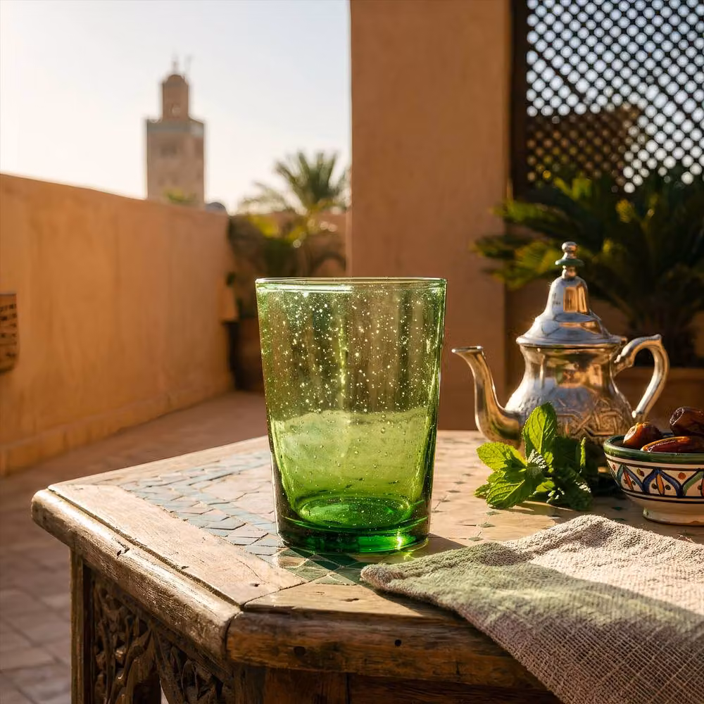 Nicola Spring Meknes Hand-Blown Green Glass Tumblers, Set of 6, 215ml – 6