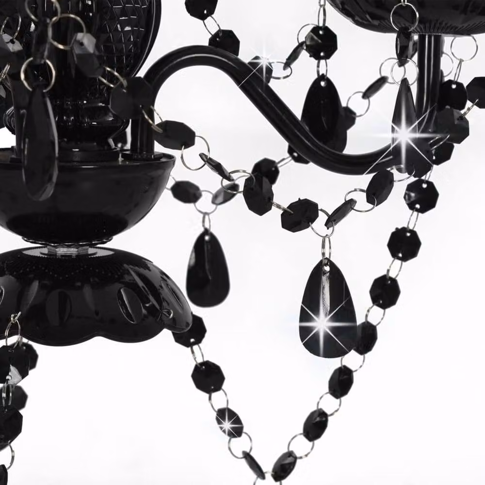 Berkfield Home Elegant Round Chandelier with Beads in Black, 3 x E14 – 4