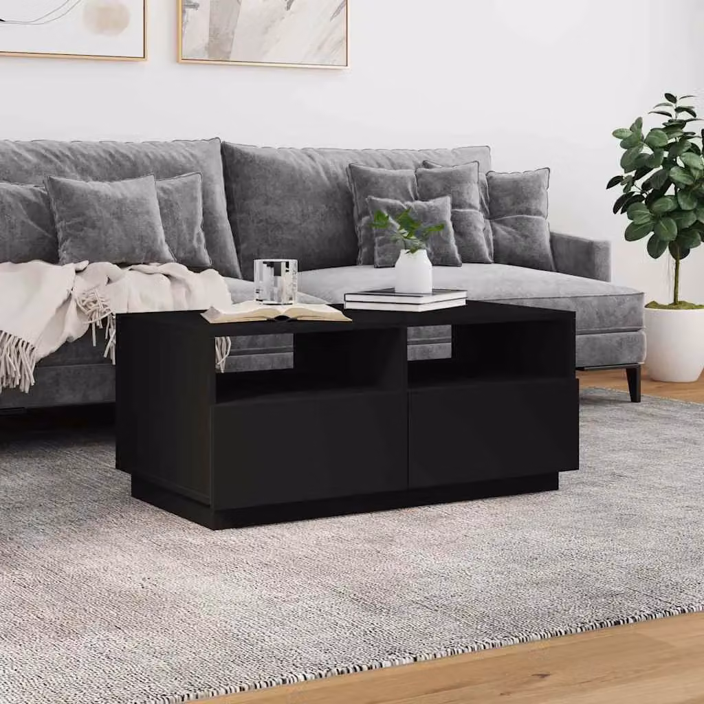 Berkfield Home Modern Black Coffee Table with LED Lights W/D/H: 90 x 49 x 40 cm – 3