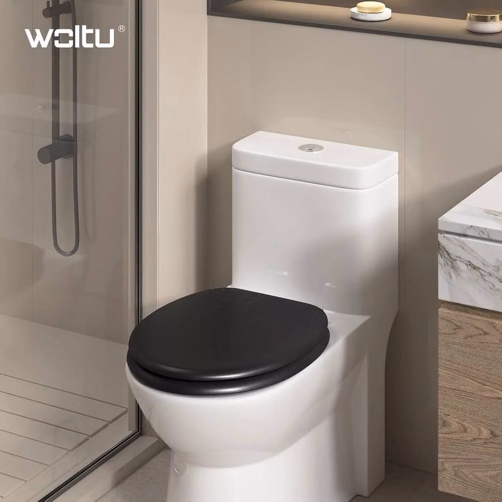 NESTLUNE Soft Close Oval Wooden Universal Bathroom Toilet Seat in Black – 2