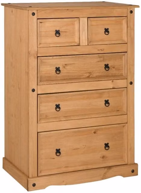 Mercers Furniture Corona Compact 2 Plus 3 Chest of Drawers, 5 Drawer Solid Mexican Pine in Antique Wax Brown, W/D/H: 113 x 82 x 40 cm