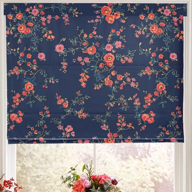 Cath Kidston Millfield Blossom Made to Measure Blackout Roman Blind in Navy Blue