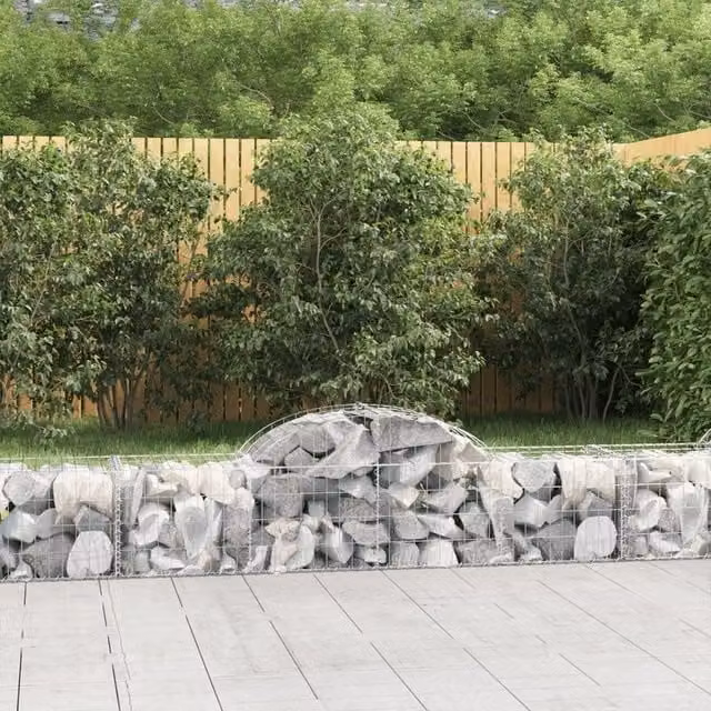 Berkfield Home Arched Gabion Baskets, 8 Piece Set, Silver Galvanised Steel, W: 200 cm, D: 50 cm, H: 40/60 cm – 1