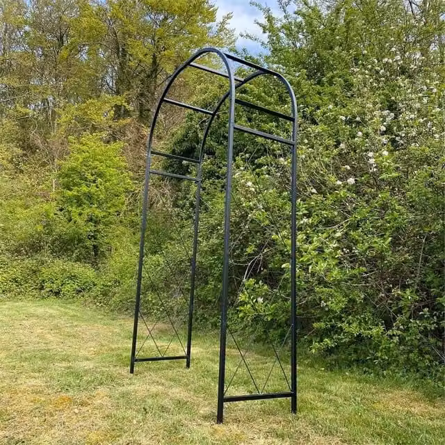 Nordara Black Metal Garden Archway Support for Roses with Ground Spikes, Height: 209 cm