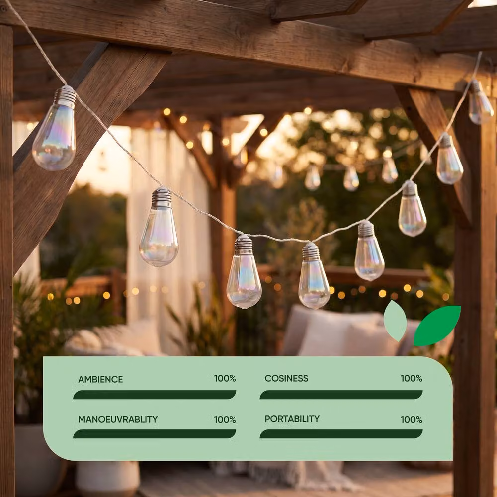 Gardenwize Solar Powered Warm White LED Tubular Bulb String Lights, 10 Piece, Silver – 3