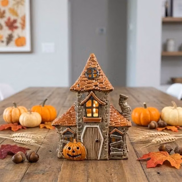 Garden Greatness Haunted Halloween Ceramic Tealight Candle House, Multicolour Tabletop Decor