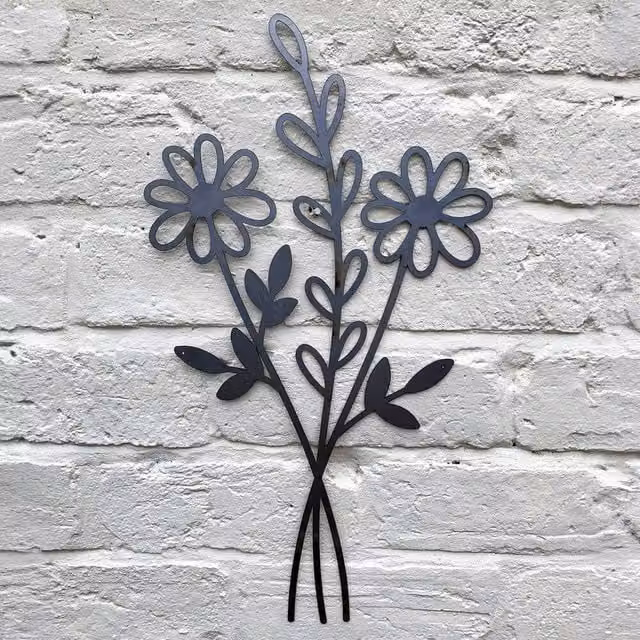 Poppyforge Wildflower Bouquet Metal Wall Art in Black, W: 30 cm, H: 50 cm