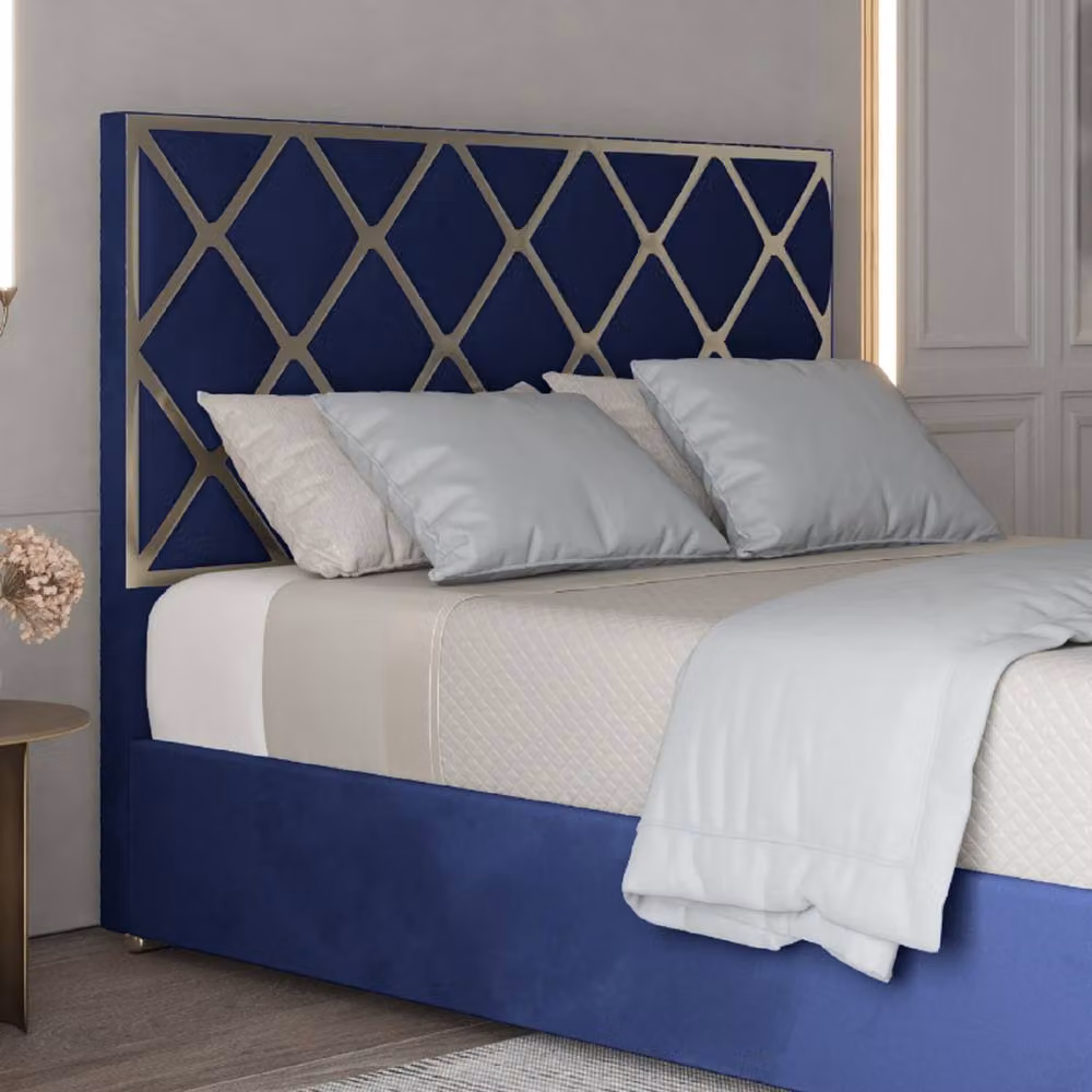 KDMD Tredington Blue Velvet Upholstered Metal Designer Bed Frame, Super King Size 200 x 200 cm – 3