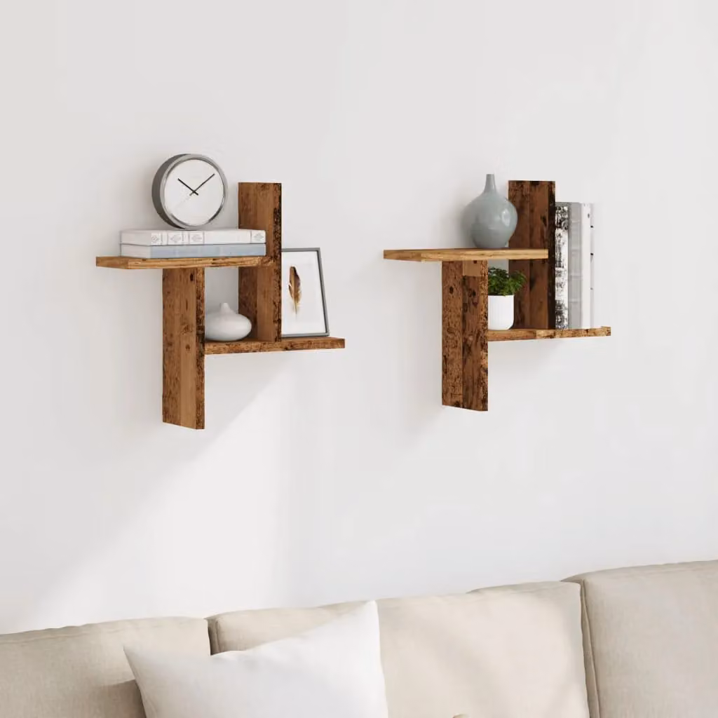 Berkfield Home Wall Mounted Shelves, 2 Piece Set in Brown Old Wood, W/D/H: 38 x 12 x 38 cm – 2