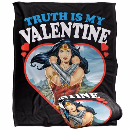 Warner Bros. Wonder Woman Truth Is My Valentine Super Soft Fleece Throw Blanket, Multicolour, W: 152 cm, D: 127 cm – 1