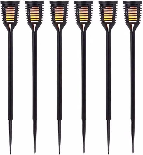 VOGREX 6 Pack Solar LED Flickering Flame Torch Stake Lights in Black – 1