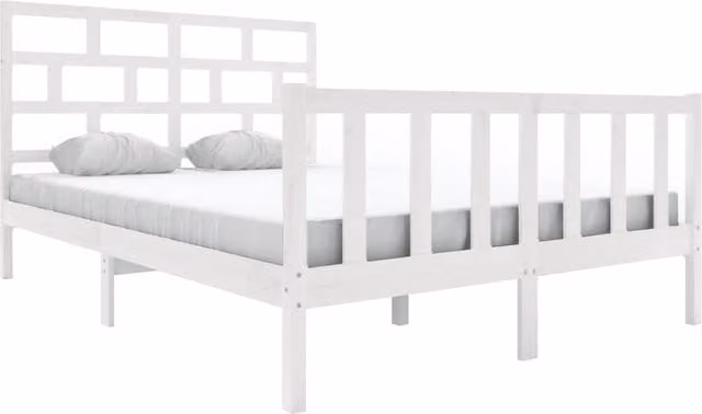 Berkfield Home White Solid Wood Pine Bed Frame W: 160 cm, D: 200 cm