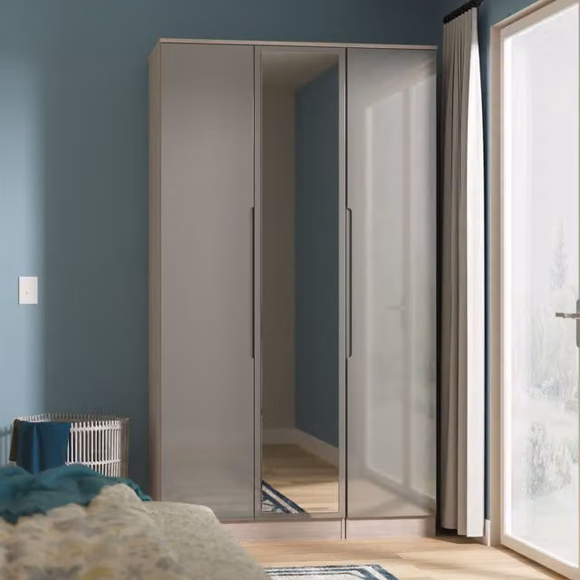 2 U Lucca Ready Assembled Tall Triple Mirror Wardrobe in Grey