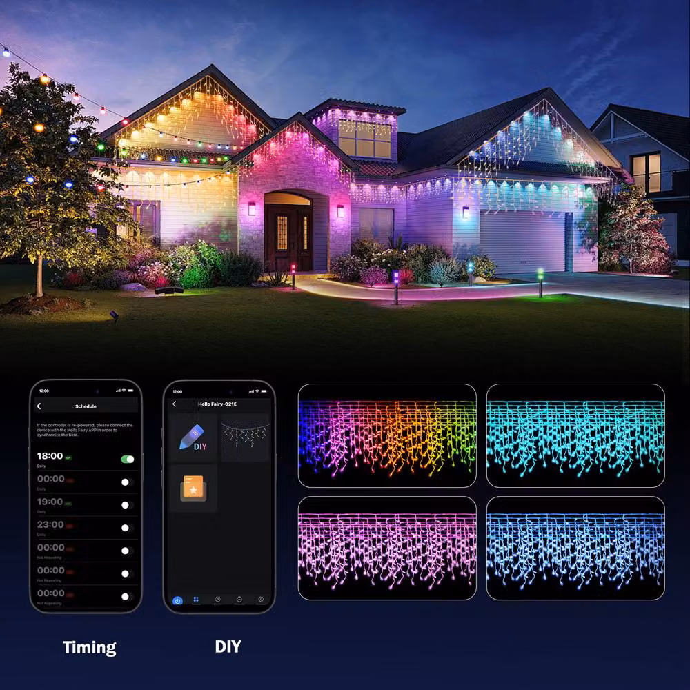 Bright Zeal 2-Pack RGB White Outdoor Icicle Lights with 598 LED and Bluetooth Control – 4