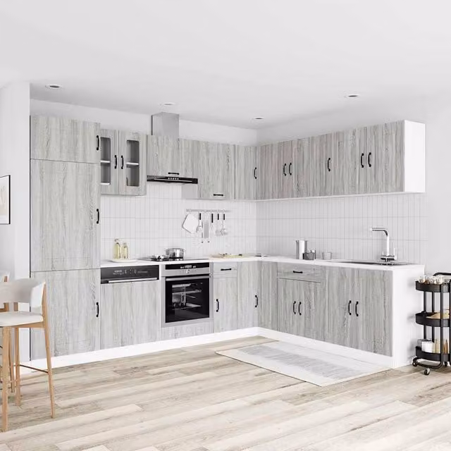 Berkfield Home Kalmar 14 Piece Modern Kitchen Cabinet Set in Grey Sonoma Engineered Wood