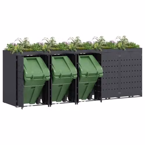 vidaXL Wheelie Bin Storage for 5 Bins, Anthracite, W: 340 cm, D: 77.5 cm, H: 121.5 cm