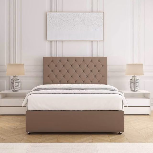 BSSPOKE Mia Plush Velvet Divan Bed Set with 24 inch Headboard and Mattress in Bronze, King Size (W: 180 cm, D: 200 cm)