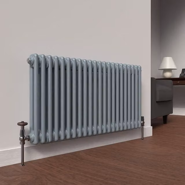 Lux Heat Horizontal 2 Column Steel Radiator in Pebble Grey, H: 50 cm x W: 101 cm