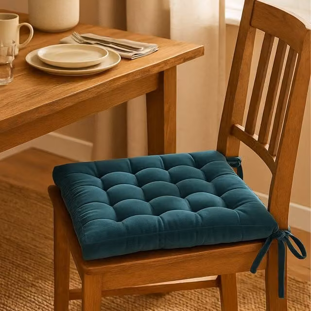 Homescapes Quilted Velvet Chair Pad, W/D/H: 40 x 40 x 5 cm