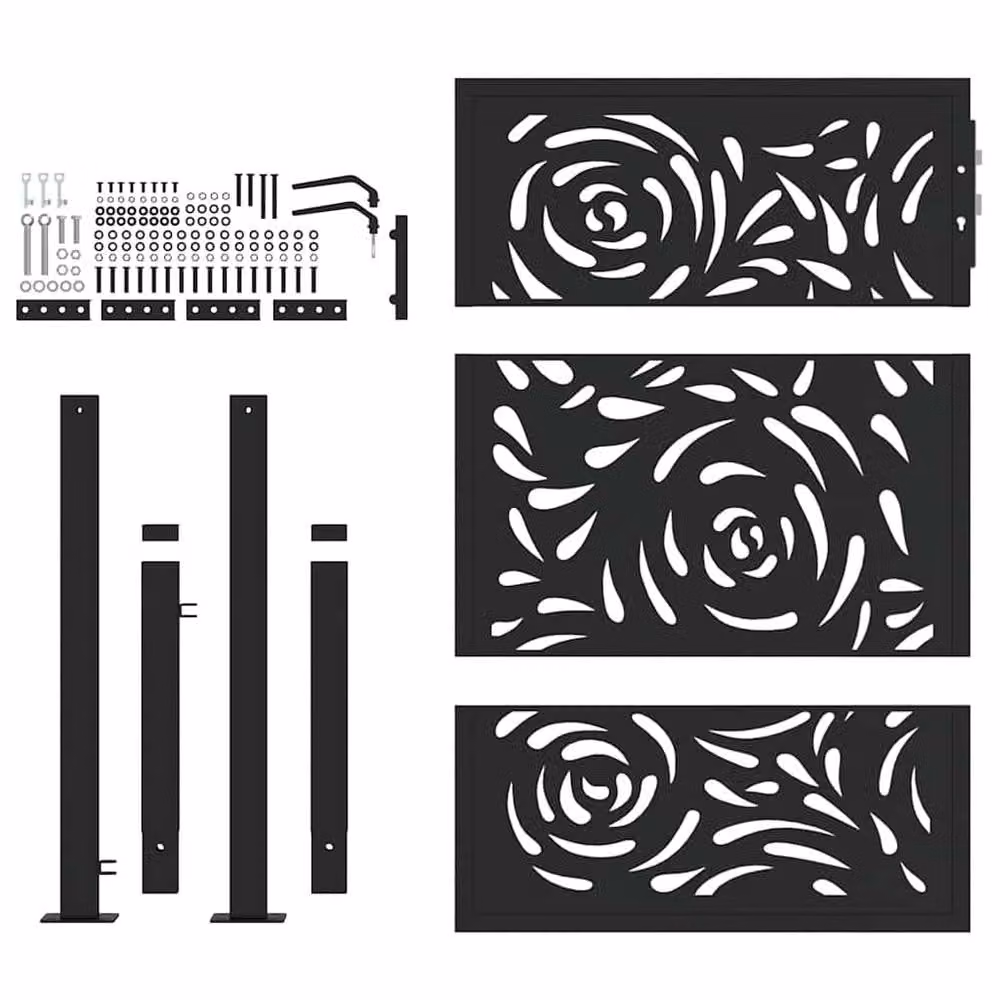 Berkfield Home Beautiful Garden Gate in Black Steel with Flame Design, W: 105 cm, H: 130 cm – 4