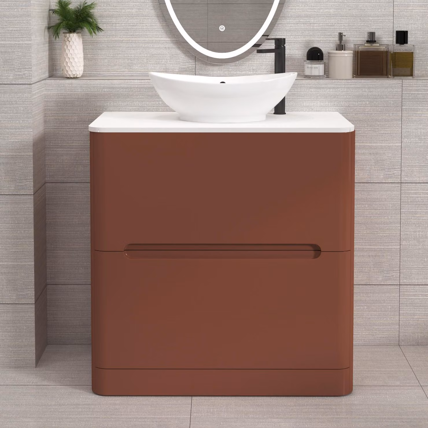 Royal Bathrooms Venice 800mm Terracotta Clay Floor Standing 2 Drawer Vanity Unit with White Worktop and Amaze Basin