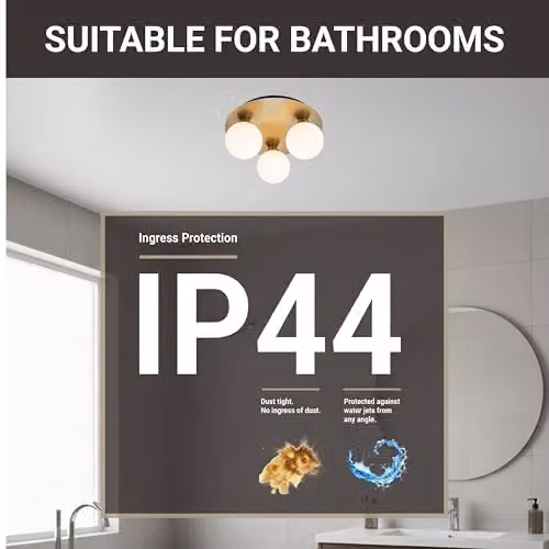Cosylyte Bowen Classic Square Bathroom Ceiling Flush Light with Opal Glass, Brushed Brass, W/D/H: 25 x 25 x 13 cm – 3