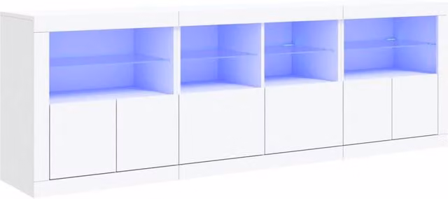 Berkfield Home Modern Glossy White Sideboard with Integrated LED Lights W: 202 cm, D: 37 cm, H: 67 cm – 1
