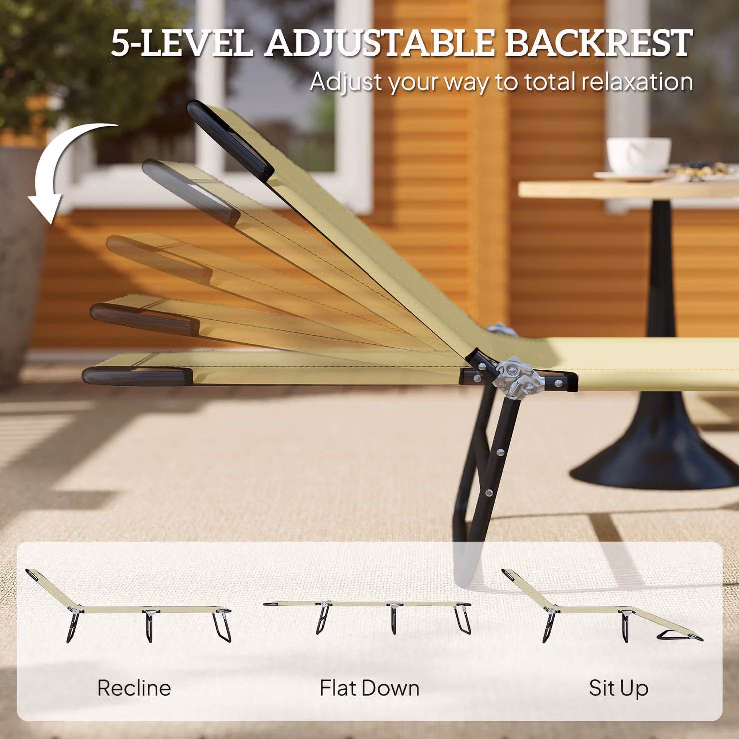 Outsunny Portable Folding Sun Lounger with 5-Position Adjustable Backrest in Beige – 4