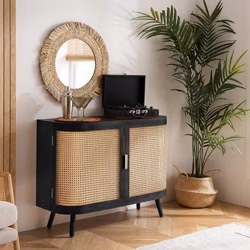 Birlea Noah 2 Door Rattan and Wood Sideboard in Black – 2