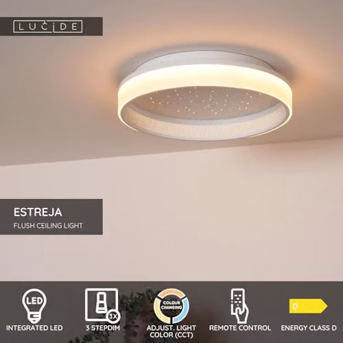 Lucide Estreja Dimmable LED Flush Ceiling Light, White, Diameter: 40 cm – 2