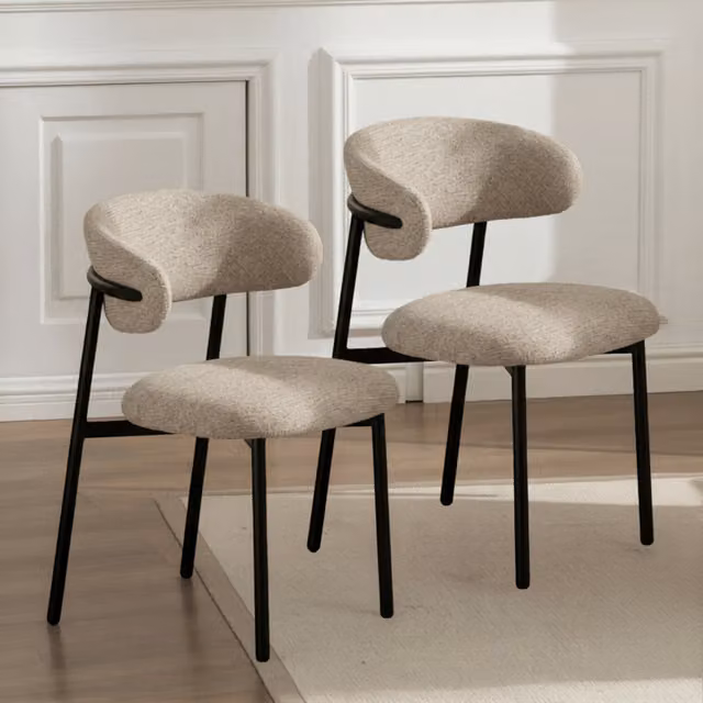 Home Source Pair of Modern Beige Fabric Dining Chairs with Metal Legs
