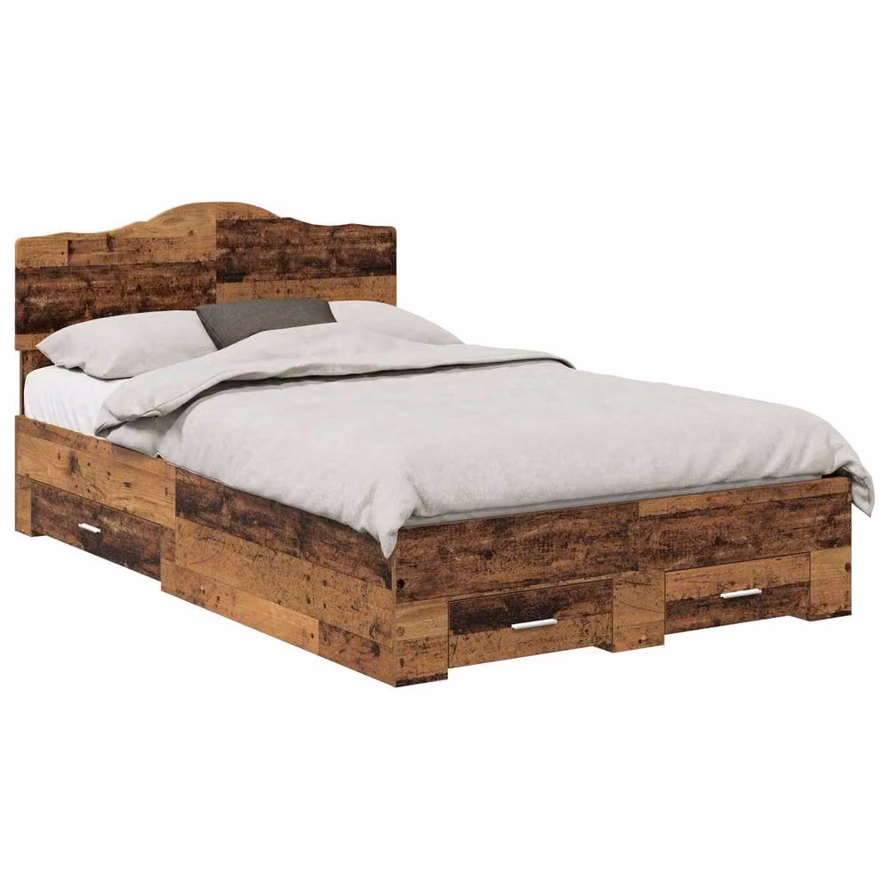 Berkfield Home Bed Frame with Headboard in Old Wood Brown, W/D/H: 120 x 190 cm – 2