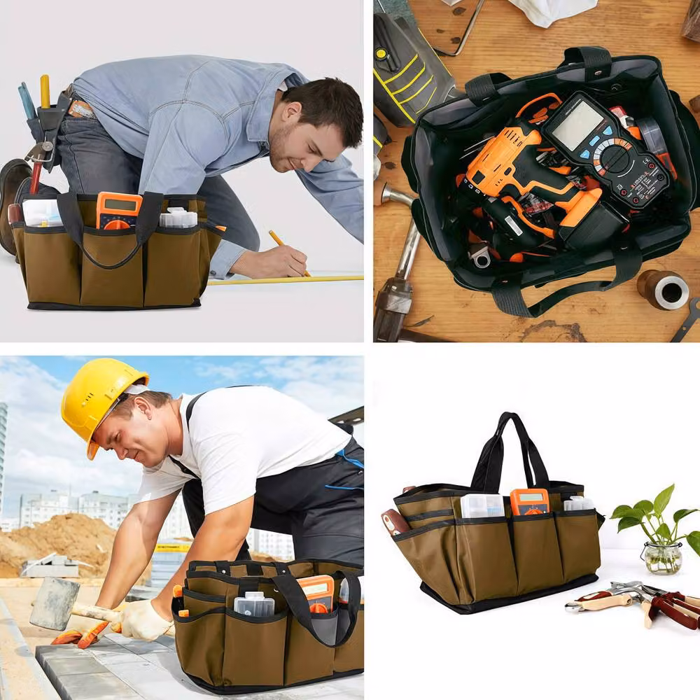 Lovii Heavy Duty Multi-Pocket Portable Tool Bag Storage Tote in Brown, W/D/H: 35.5 x 24.0 x 27.8 cm – 4