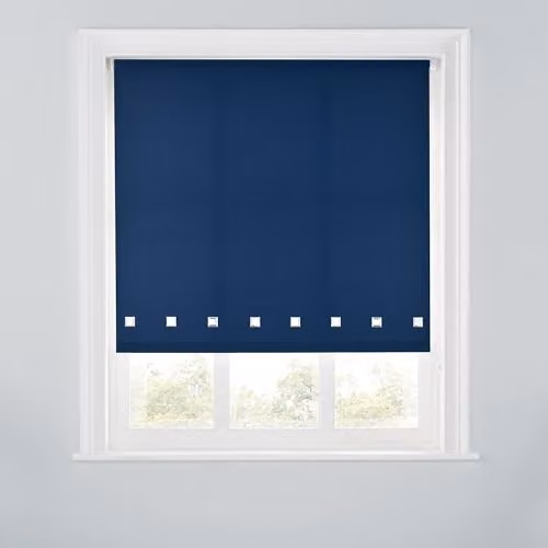 A.Unique Home Trimmable Square Eyelet Roller Blind in Navy Blue, W: 90 cm, H: 170 cm