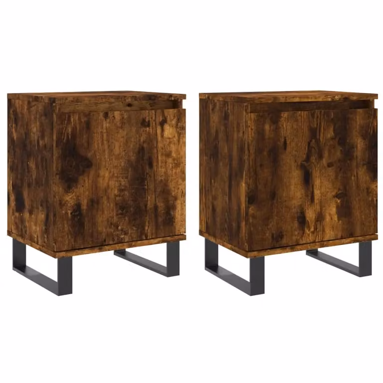 Berkfield Home Set of 2 Smoked Oak Bedside Cabinets in Brown, W/D/H: 40 x 30 x 50 cm