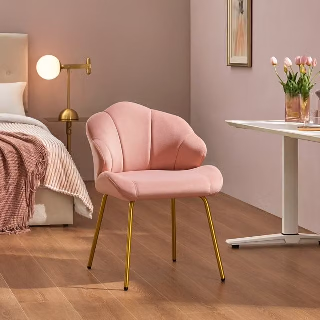 Yaheetech Modern Shell Shaped Accent Chair in Pink Velvet
