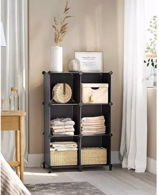 The Bazaarist 6 Cube Black Plastic and Metal Freestanding Shoe Rack Storage Cabinet