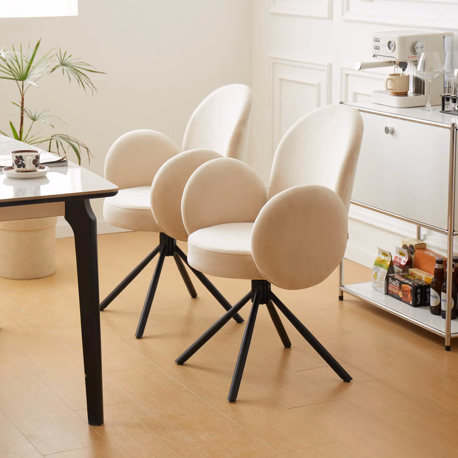 Nordlys Set of 2 Scandinavian Swivel Dining Room Chairs in Beige and Terracotta Velvet Fabric with Metal Legs – 2