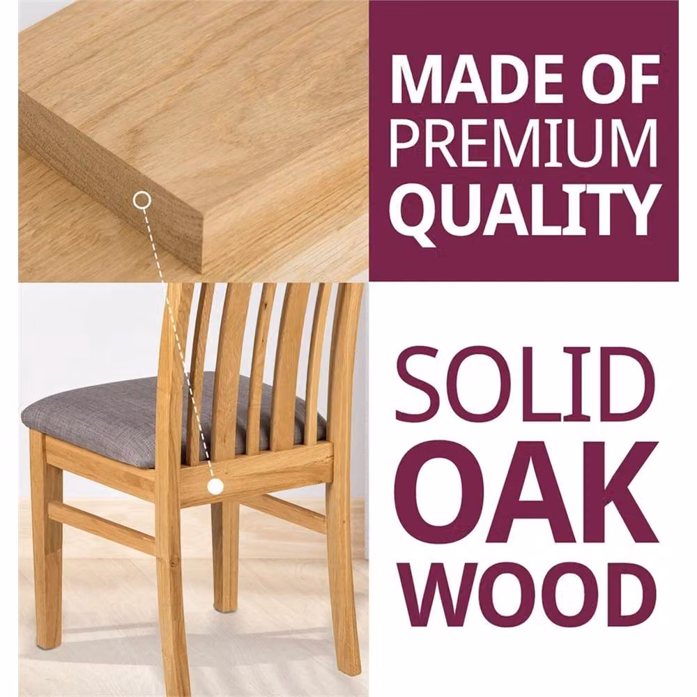 Nordara Set of 2 Solid Oak Wooden Dining Chairs with Light Grey Fabric Seats in Brown – 3