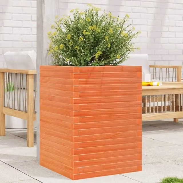 Berkfield Home Beautiful Garden Planter Tub in Brown Solid Wood, W/D/H: 50 x 50 x 68.5 cm – 1