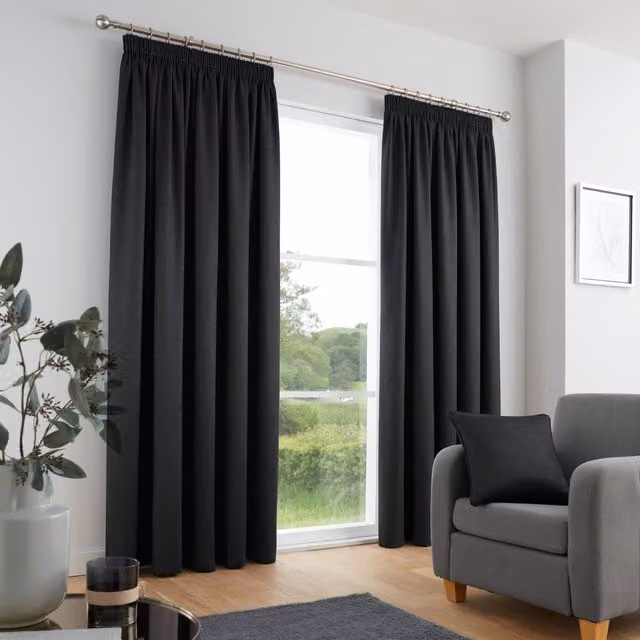 Fusion Galaxy Black Pencil Pleat Thermal Curtains, Width: 168 cm, Drop: 229 cm
