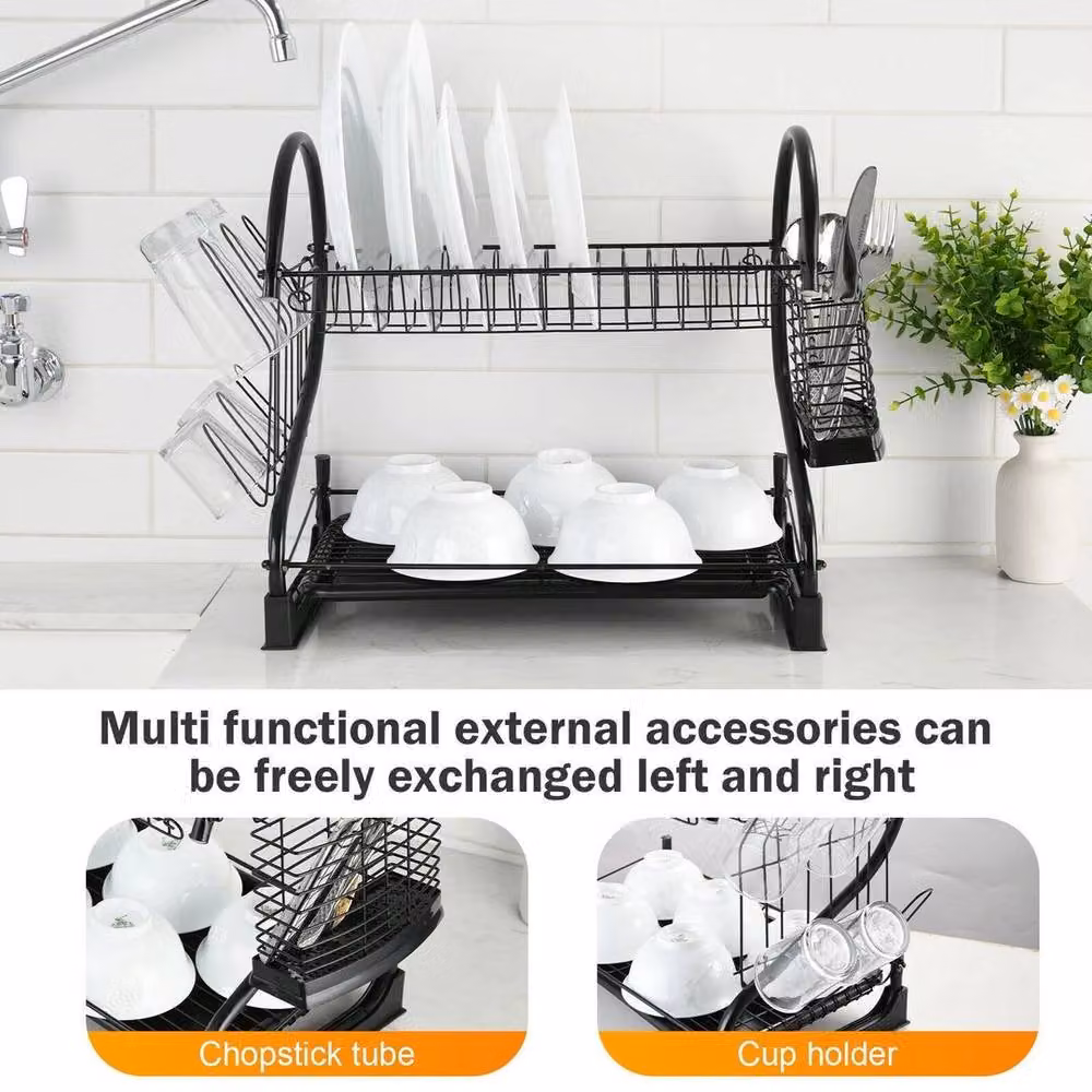 FORGEVIO 2 Tier Metal Kitchen Sink Dish Drainer Rack in Black – 4