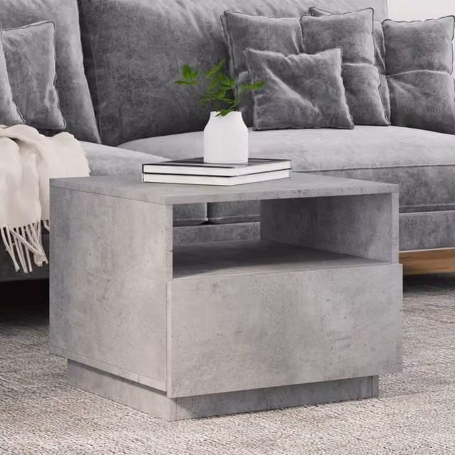 Berkfield Home Modern Coffee Table with LED Lights in Concrete Grey, W: 50 cm, D: 49 cm, H: 40 cm