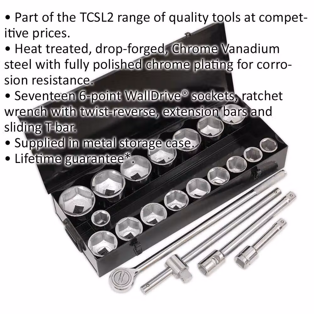 Loops 21pc Premium Deep Socket and Ratchet Handle Set, 1 inch Square Drive, 6 Point Metric, Silver and Multicolour – 2