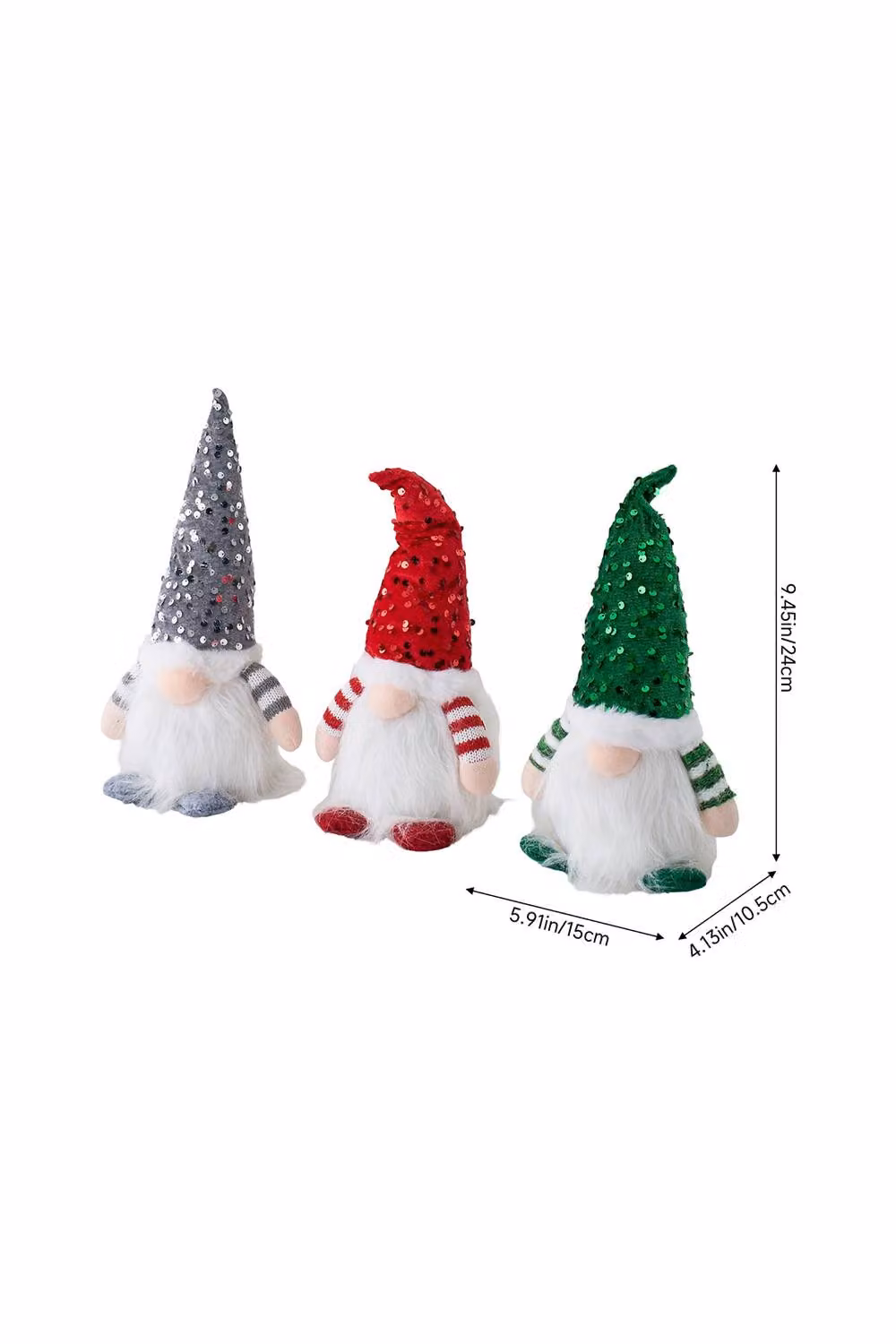 ExtraStar 3-Pack Battery-Powered Tabletop Christmas Gnome Decorations in Red, Green and Silver, Height: 15 cm – 6