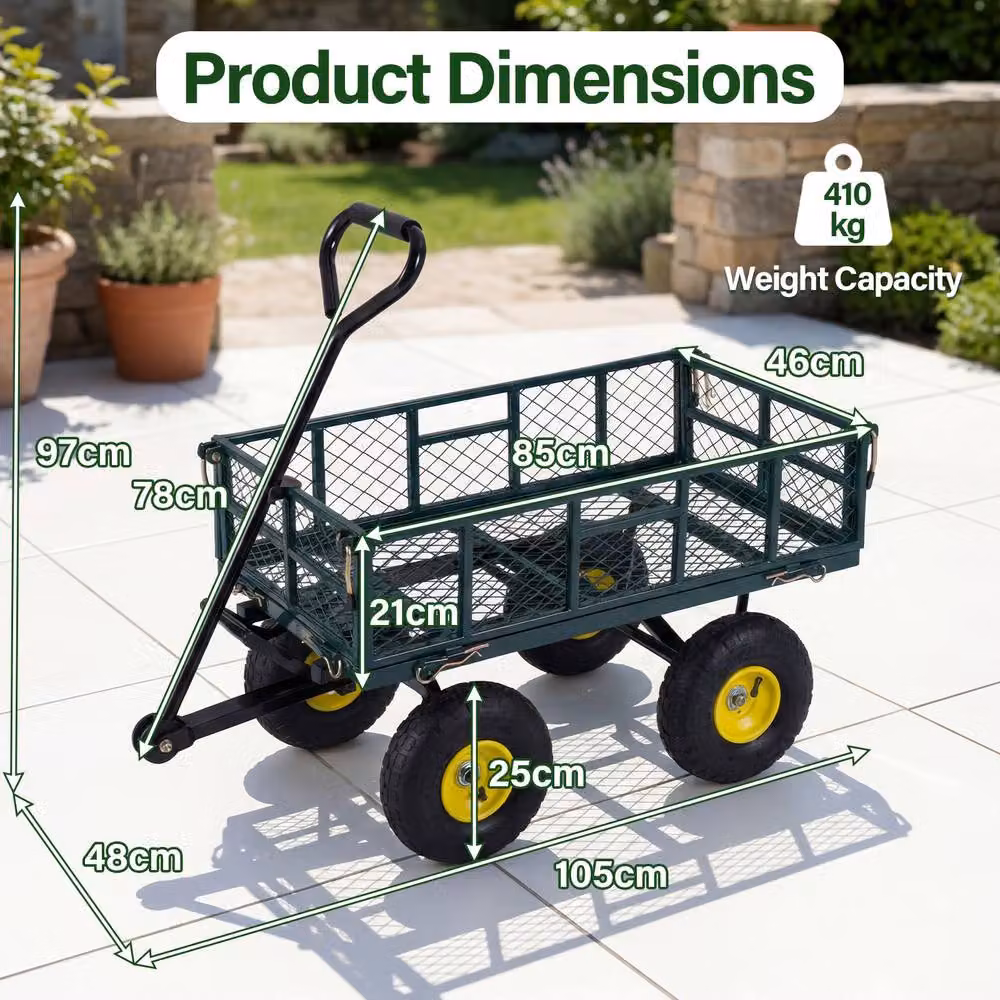 Gymax Folding Utility Garden Cart with Mesh Sides in Green – 5
