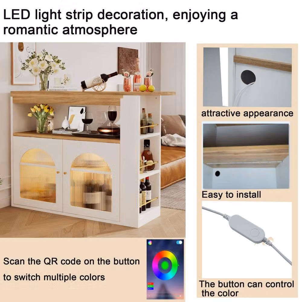 Merax Rotating Breakfast Bar Table with LED Light and Storage in White, W/D/H: 105 x 55 x 39 cm – 5
