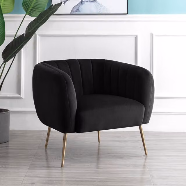 Artemis Home Matilda Black Velvet Accent Chair with Solid Wood Frame