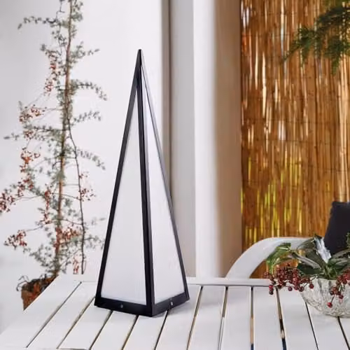mysmartbuy Black Metal Pyramid Lantern Lamp, Battery Powered Weatherproof LED Light, H45 x W: 12 cm